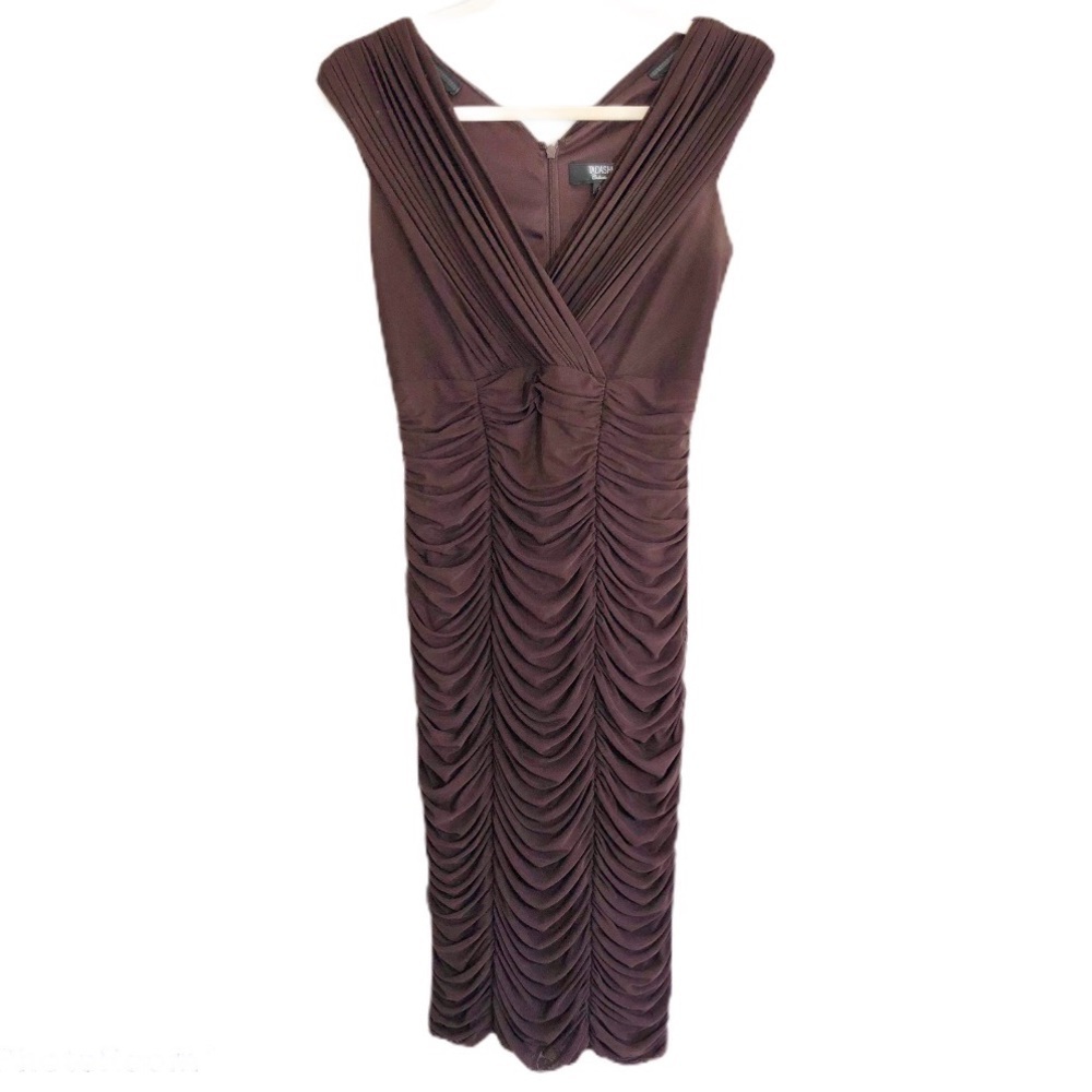 Tadashi Collection Ruched Formal Cocktail Dress women’s Size L Brown Stretch
